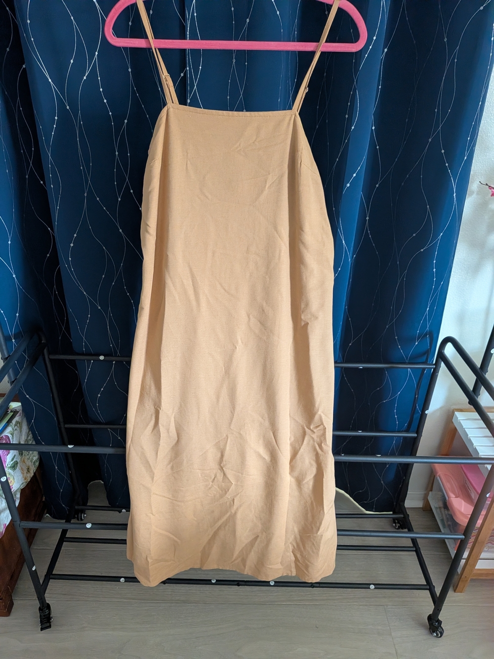 Japna Beige Midi Slip Dress with Spaghetti Straps